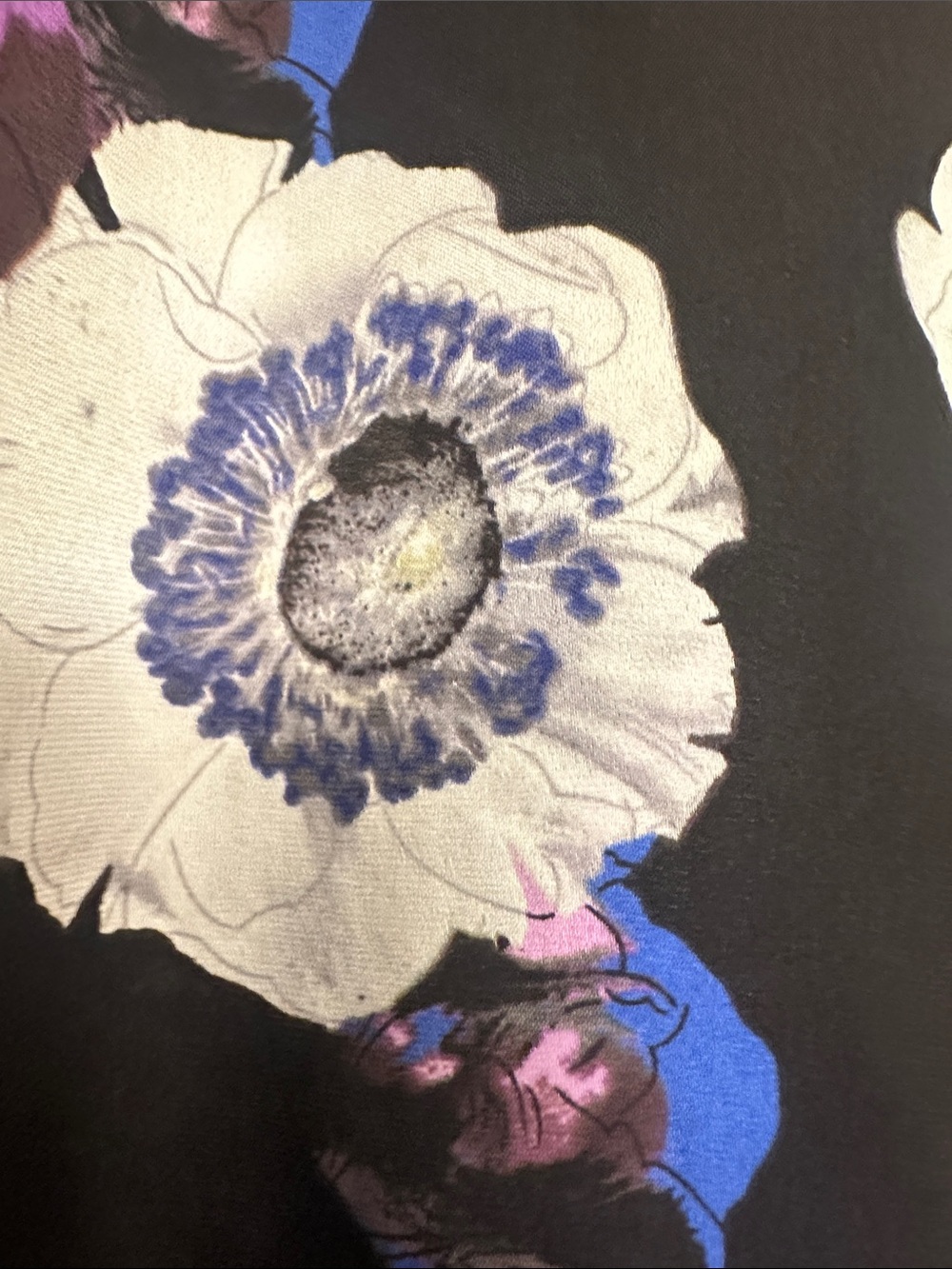 J. Crew Black Floral Button-Up Silk Blouse with White and Purple Blooms - Picture 7 of 10